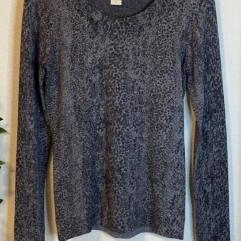 Diane von Furstenberg Gray Leopard Metallic Scoopneck Sweater - Small